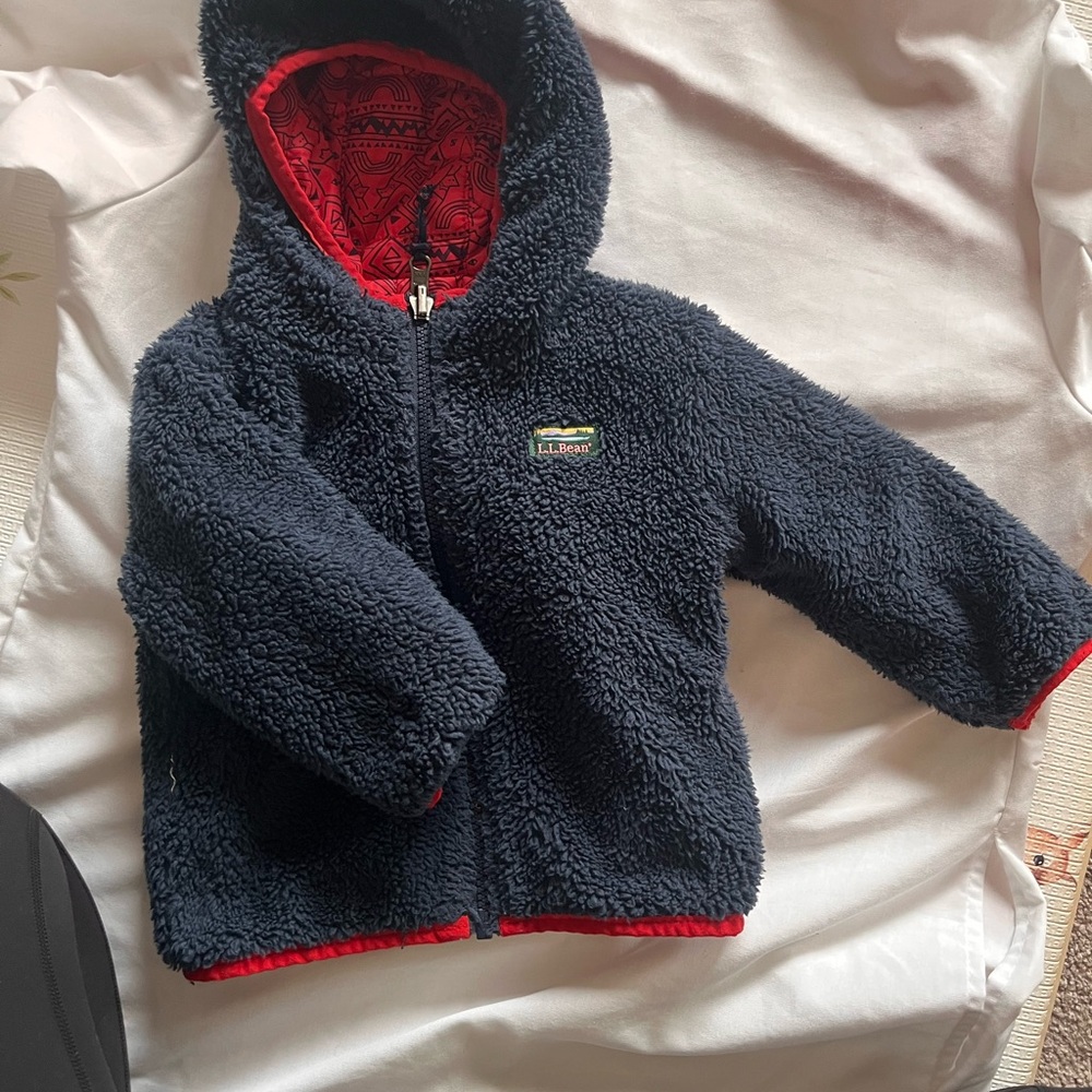L.L. Bean Navy Sherpa Jacket with Red Trim